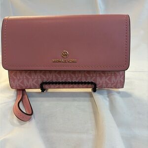 Michael Kors Pink Logo Monogram Wristlet Crossbody